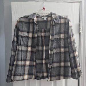 Gray and Tan Plaid Shirt Jacket